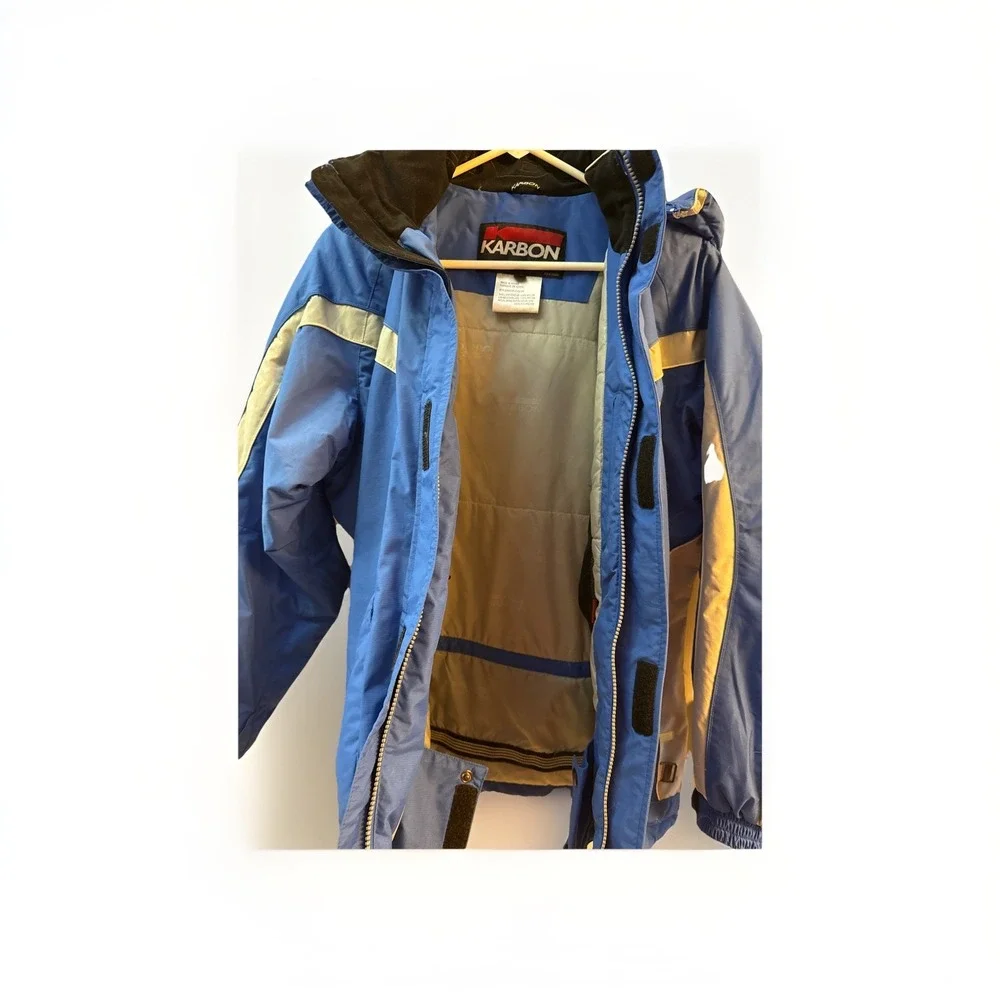 Karbon Kids Ski Snowboarding Jacket Blue Gray Hooded Sz 16‎ Winter Detach Hood